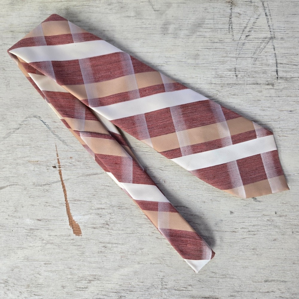 Vintage Wembley Wemlon Tie 55" Multicolor Plaid 1970s MADE IN USA Men's‎ Fashion